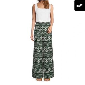 The Nat Note linen green pattern wide leg pants